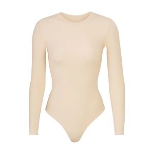 Skims Fits Everybody Long Sleeve Crew Neck Bodysuit in Sand